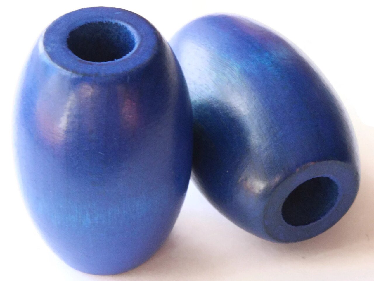 2 53mm Ridiculously Huge Blue Wood Barrel Beads Vintage Macrame Beads